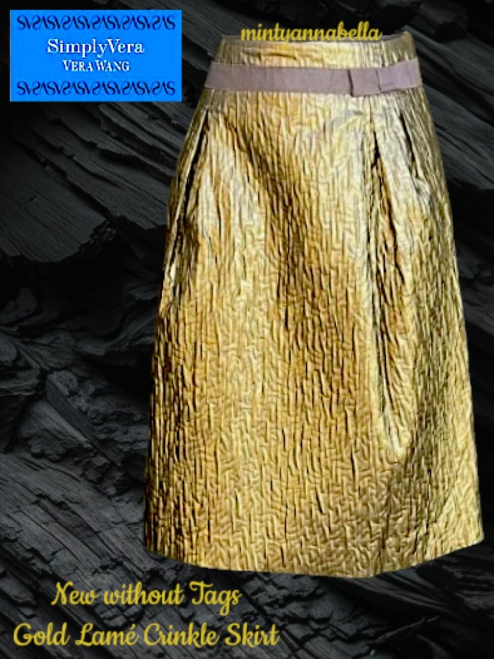 Gold Lamé Crinkle Skirt by Simply Vera Vera Wang